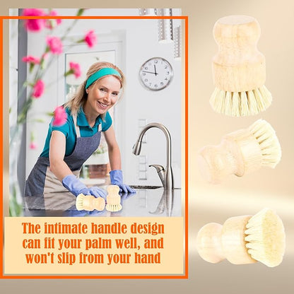 24 Pack Bamboo Dish Scrub Brushes Set Kitchen Brushes Scrubber Pot Pans Cleaning Sisal Bristles Wooden Brushes for Iron Pot Dishwashing Sink Vegetables