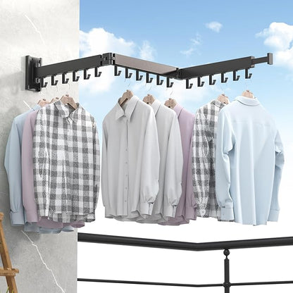 ZdwCyl Clothes Drying Rack Wall Mounted,Laundry Rack Wall Wount,Drying Rack Clothing for Laundry,Retractable Dryer Racks,Wall Mounted Drying Rack Collapsible, Black, Sandy Coating,3z-b01