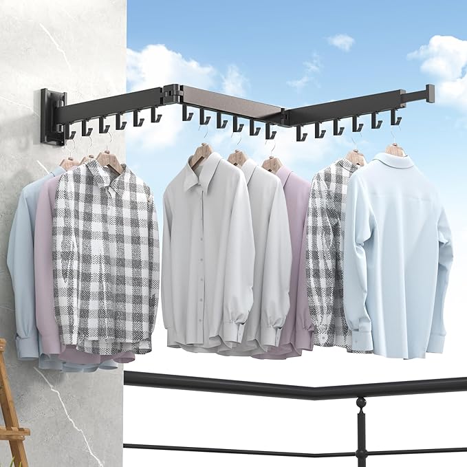 ZdwCyl Clothes Drying Rack,Laundry Drying Rack Wall Mount, Space Saver Clothes Rack,Retractable,Collapsible(Tri-Fold), for Balcony,Laundry,Bathroom, Dark Grey Color,3z-g02