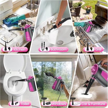 LABIGO Steam Cleaner, Pressurized Handheld Multi-Surface Natural Steam Cleaner with 12pcs Accessory & Safety Lock, Portable Steamer for Cleaning Home, Kitchen, Bathroom, Car, Upholstery, Grout, Window