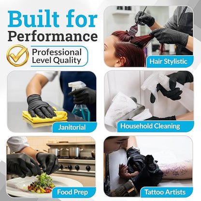 Hand-E Touch Black Nitrile Black Disposable Gloves Large, 200 Count - BBQ, Tattoo, Hair Dye, Cooking, Mechanic Gloves - Powder and Latex Free