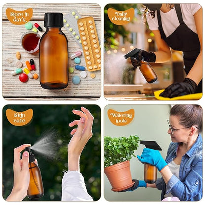 Honeydak 8 Set 4 oz Amber Glass Spray Bottles Kit Small Empty Spray Bottle for Essential Oil Mini Fine Mist Spray Bottle with Nozzle Dropper Label Refillable Container for Cleaning Solutions Skin Care