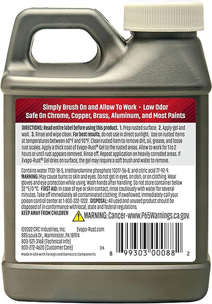 CRC Evapo-Rust Gel Rust Remover, 8 Fl Oz, Rust Remover for Vertical Surfaces, Eliminates Oxides from Aluminum, Cast Iron, and Steel