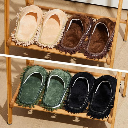 Jecery 4 Pair Washable Microfiber Mop Slippers Detachable Dusting Shoes for Floor Cleaning, Office & Home Use Suitable for Women & Men(Beige,Brown,Black,Gray,L Size)