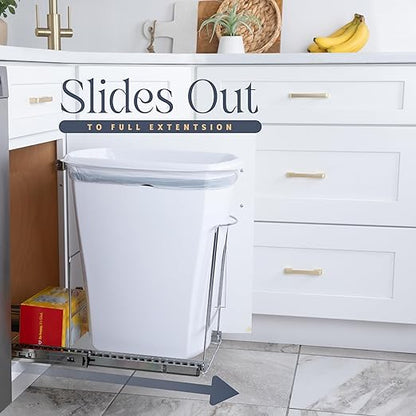 Pull-Out Trash Can for Cabinet - 12 Gal / 48 qt – Heavy-Duty Chrome, Smooth Slide with Trash Bag Storage – Fits 13" Cabinet Opening (Bin Not Included)