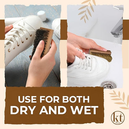 Small Shoe Cleaning Brush Set of 3 Brushes with Nylon, Boar and Horsehair Bristles, Wooden Sneaker Cleaner Brushes for Leather, Suede, Canvas, Textile, Bags and Accessories (3)