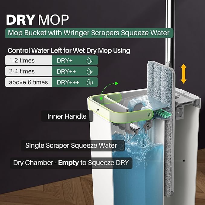 JOYMOOP Mop and Bucket Set for Household and Commercial Use, Dust Mops for Floor & Wall Cleaning, Long Handle, Wet and Dry Use - Includes 8 Microfiber Mop Pads
