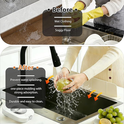 20Inch Silicone Sink Splash Guard with Strong Suction Cups, Flexible Kitchen Sink Splash Guard for Front/Back of Sink, Easy to Clean Splash Guard for Kitchen & Bathroom (White, 20.5''x2.8'')