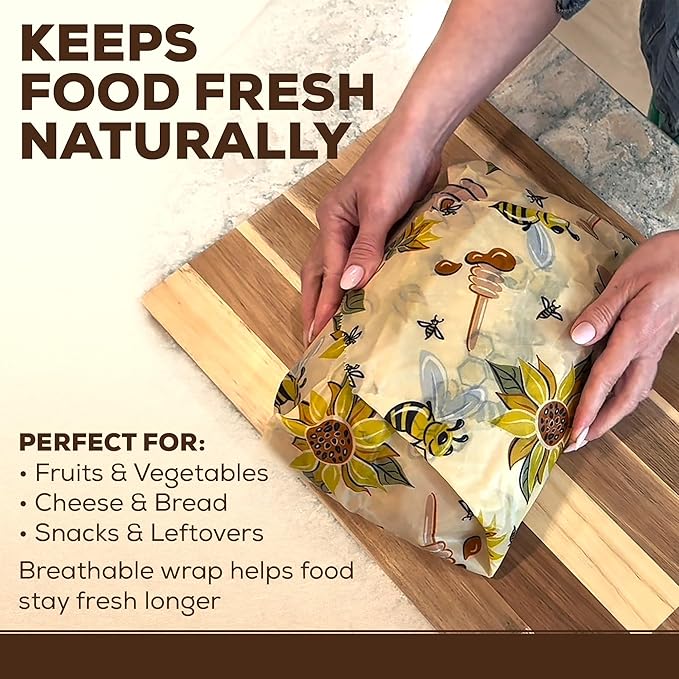 2 Pack - XL 19" x 19" - 5 Sq Ft - Beeswax Bread Wraps, Total 5 Sq Ft Coverage, Eco-Friendly Alternative to Plastic Wrap for Bread Storage, Bowls & Food Storage (Classic)