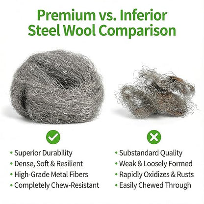 Fine Steel Wool Strips for Rodent Barrier and Hole Filling – Non-Rust Steel Wool for Gap Sealing, Garage Door Space Filling, and Home Maintenance – 14.2" x 3.1", 4 Pack