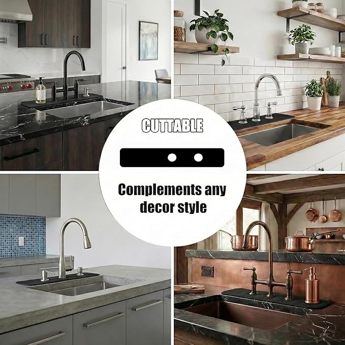 Faucet Mat for Kitchen Sink 2 Holes: 30"Lx5.5"W Absorbent Splash Guard Fits 8" On-Center Faucet with Soap Dispenser or Air Gap - Cuttable Drip Catcher for Irregular & 3, 4 Hole Sinks with Side Sprayer