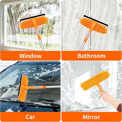 109" Window Cleaning Squeegee Kit, Professional 2 in 1 Squeegee Window Cleaner with Extension Pole, Window Washing Kit with 2 Blade 2 Pads for Indoor & Outdoor High Windows Car Glass