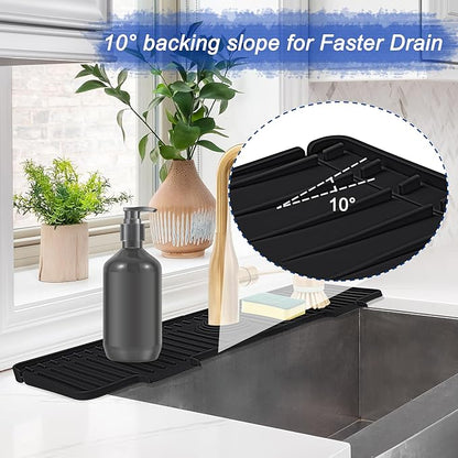 Kitchen Sink Splash Guard, 20 inch Silicone Faucet Guard & Draining Mat, 10° Large Slope Sink Faucet Mat Splash Guard, Bathroom Sink Organizer, Kitchen Sink Accessories Gadgets, 20 x 5.5”, Black