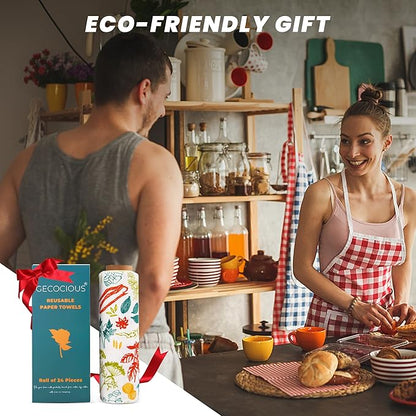 Reusable Paper Towels Washable Roll of 24 Paperless Kitchen Cotton Cloth - Super Soft Zero Waste Paper Towel Replacement