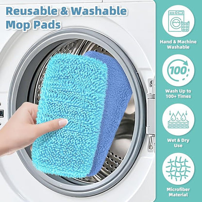 4 Pack Reusable Mop Pads Compatible with Swiffer Sweeper Mop (Normal and Deluxe), Microfiber Wet & Dry Sweeping Cloth, Reusable Washable Pads for Floor Cleaning (Blue, Not Include Mop)