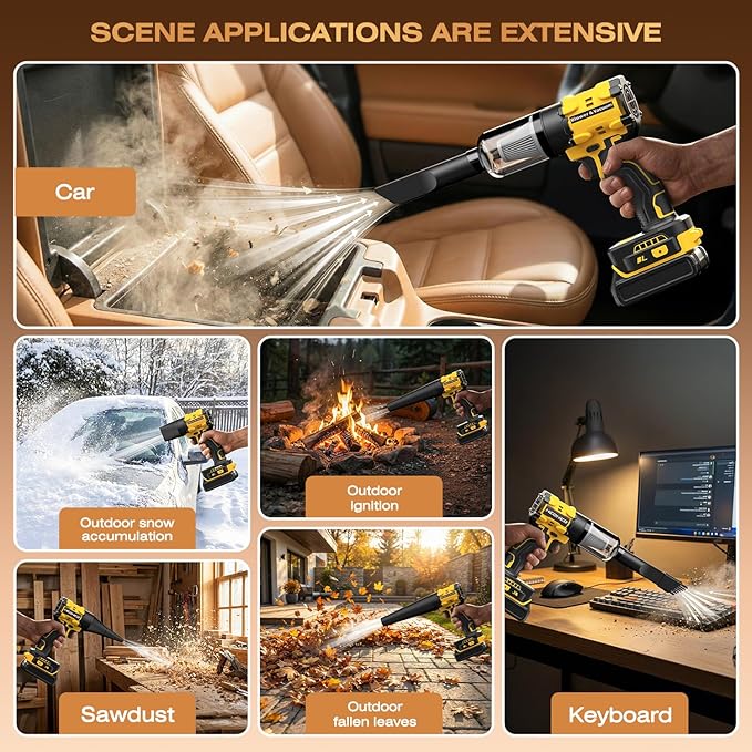 Leaf Blower Cordless for Dewalt 20V Battery, 1300000RPM Lightweight Mini Leaf Blower Handheld Electric Leaf Blower, 2-in-1 Portable Blower &Vacuum for Lawn Dust/Snow Blowing (Not Battery