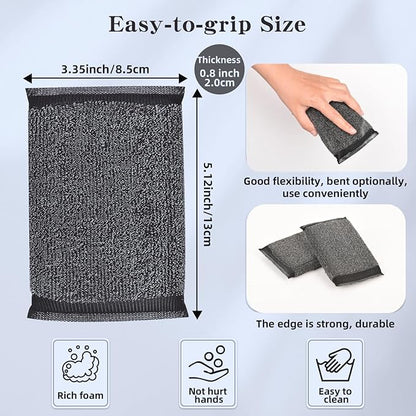 Kitchen Dish Sponges Steel Scrubbers - 6 Pack Black Non Scratch Heavy Duty Scrub Sponges，Reusable Multipurpose Metal Cleans for Washing Dishes，Pots and Pans，Household Cleaning，Bathroom