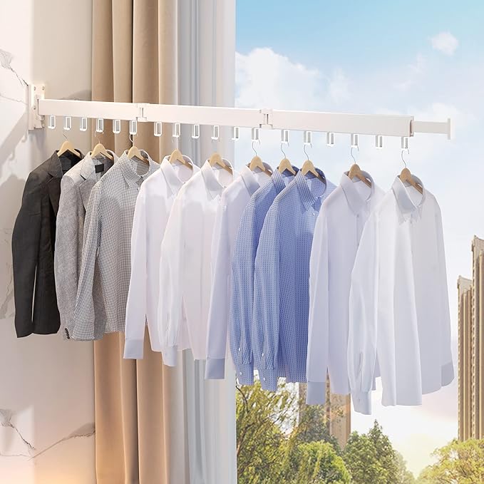 ZdwCyl Clothes Drying Rack Wall Mounted,Drying Rack Clothing,Clothes Hanging Rack,Retractable,Collapsible(Tri-Fold), White Color(Ring)