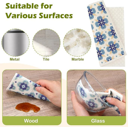 6 Packs Swedish Paper Cloths for Kitchen, Reusable Paper Towels Washable Dish Rags, Highly Absorbent Kitchen Towels Quick Drying Swedish Sponge Cleaning Dish Cloths (Blue Ornamentation)