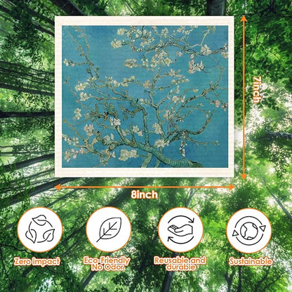 Swedish Dishcloths for Kitchen 6 Pack Van Gogh Painting Cellulose Sponge Cloths Non Scratch Reusable Paper Towels No Odor, Biodegradable and Reusable Kitchen Dish Rags
