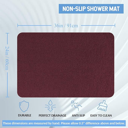 Hargiis Non-Slip Bathtub Mat, Anti Slip Shower Mat, Fast Drying Bathtub Mats, Foot Scrubber Mat, Anti Slip Mat for Tub, Floor, Bathroom, Kitchen, Home, Hotel (Wine Red 36"×24")
