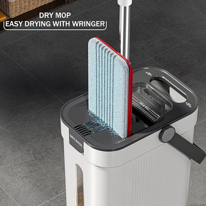 HoMettler Dual Mop and Bucket Set, Flat Mop and Bucket System with Separate Dirty and Clean Water, 3-Compartment Wall Cleaner Mop, Flat Mops for Floor Cleaning with 6 Microfiber Pads