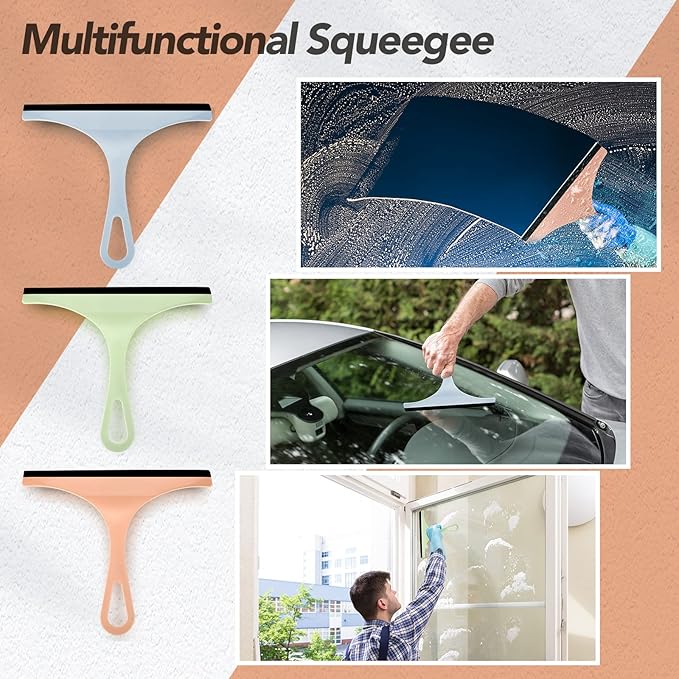 Didaey 48 Pcs Squeegee for Shower Glass Door, 8.7 Inch Silicone Shower Squeegee Small Glass Wiper Window Scrubber Household Cleaning Wiper Tool with Hanging Hole for Car Windshield, Pink, Blue, Green