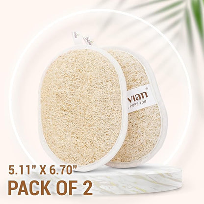 Vietnamese Natural Loofah Exfoliating Body Scrubber Pads, 100% Plant-Based Shower Luffa Sponge, Bath Loofah for Women Men (2, Pack of 2)