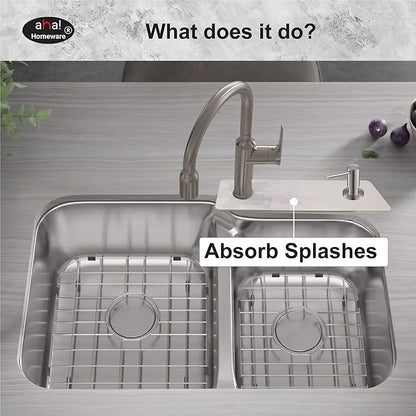 Faucet Mat for Kitchen Sink Offset : AHA HOMEWARE Kitchen Sink Splash Guard for Offset Double Sink, Cuttable Extra Hole for Soap Dispenser, Diatomite Leather Absorbent Fast Drying (Light Gray)