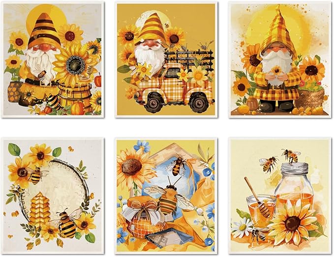 CREATCABIN 6Pcs Swedish Dishcloths for Kitchen Reusable Swedish Dish Towels Gnomes Absorbent Swedish Dish Rags Sunflower Bee Washable Sponge Cleaning Cloths No Odor Fast Drying Dish Cloths 7.6x6.7Inch