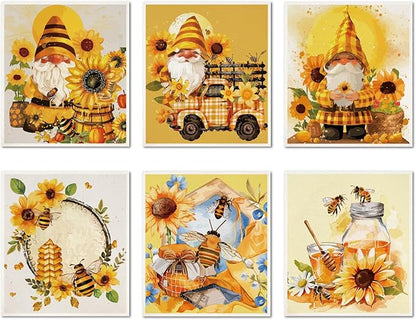 CREATCABIN 6Pcs Swedish Dishcloths for Kitchen Reusable Swedish Dish Towels Gnomes Absorbent Swedish Dish Rags Sunflower Bee Washable Sponge Cleaning Cloths No Odor Fast Drying Dish Cloths 7.6x6.7Inch