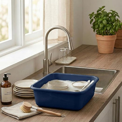 DecorRack 2 Plastic Wash Basins, Large 10 Quart Graduated Bucket, Portable Washbasin for Washing, Cleaning, Foot Bath, Dishes, Face Cleansing Bowl, Blue (2 Pack)