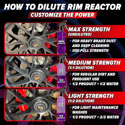 Carfidant Rim Reactor Wheel & Rim Cleaner Spray – Removes Brake Dust & Grime - Thick Gel, Dilutable - pH Neutral, Non-Acidic Tire Cleaner - Safe for Chrome, Black, Painted & Alloy Wheels - 16 fl oz