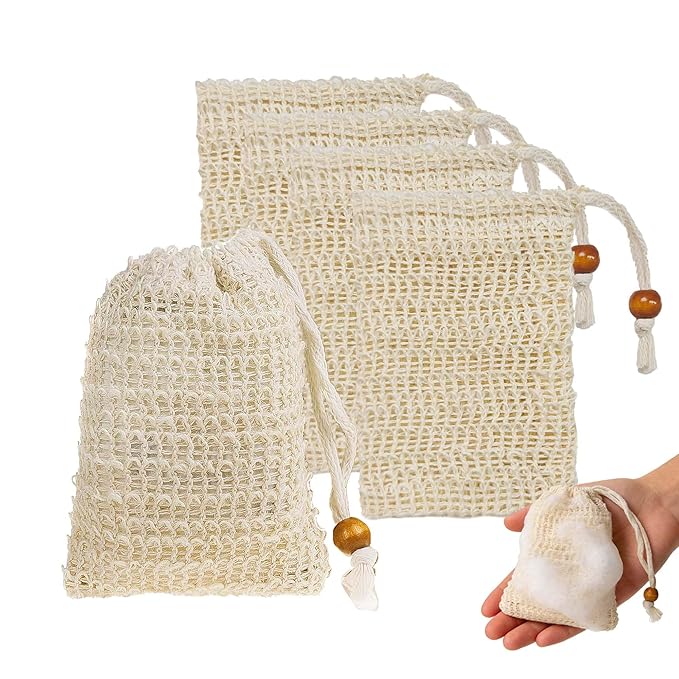 Natural Sisal Soap Saver Bag for Soap Bar Organic Soap Pouch for Exfoliating Lathers and Air Dry Soap Bar Shower Soap Saver Bag (4(Xin))
