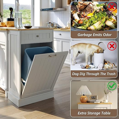 LOUVIXA Tilt Out Trash Can Cabinet, Hidden Trash Cabinet with Drawer, Wooden Dog Proof Trash Can Holder, Tilt Out Laundry Hamper, Garbage Can Holder (White)