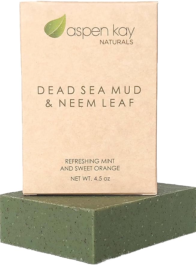 Dead Sea Mud and Neem Soap - Made with Natural and Organic Ingredients 4.5 oz Bar & 2 Pack Soap Dish, Draining Dish - 100% Natural Poplar Wood, No Chemicals