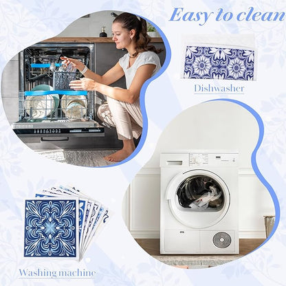 ElevateTech 6Pcs Swedish Dishcloths for Kitchen, Reusable Absorbent Hand Towels Cute Pattern Decorate Washable for Cooking Kitchen Home Decoration Housewarming Gift Blue