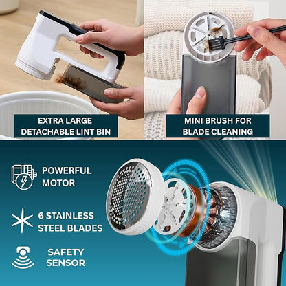 True & Tidy LED Turbo Fabric Shaver | Cordless Lint Remover with Digital Display & 3 Speeds – Perfect for Clothes, Couch & Furniture Defuzzing, White