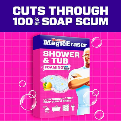 Mr. Clean Magic Eraser Sponge, Bathroom, Shower, Tub Cleaner, Soap Scum Remover, Bathroom Cleaning Supplies, Dawn Cleaning Power with Lemon Scent, Shower & Tub, 8ct (Pack of 4)