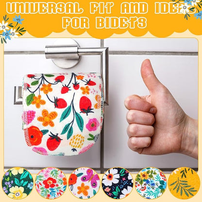FuWeave 30 Pack Reusable Toilet Paper Washable Soft Bidet Towels Bulk Gifts Paperless Rolls Flannel Cotton 12'' x 4.3" Family Cloth Wipes Bathroom Napkins with Cardboard (Floral)