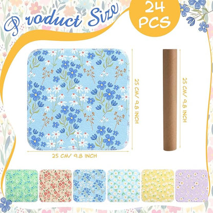 Tiamon 24 Pcs Reusable Paper Towels Roll Flower Kitchen Towels Absorbent Washable Cotton Cloth Dishtowels Paperless Wildflower Hand Dishcloths for Spring Home Kitchen Bathroom Cleaning Housewarming
