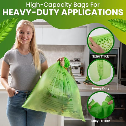 GREENWAY 13 Gallon Compostable Drawstring Trash Bags – Extra Thick 1.0 Mil – 50 Count – BPI & OK Home Certified – Leak‑Proof Kitchen Garbage Bags for Food Waste, Diaper Pails & Tall Bins