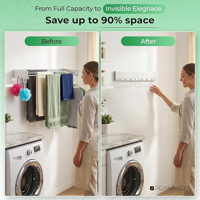 Wall Mount Clothes Drying Rack 40", Heavy Duty Foldable Design, Space Saving Laundry Solution For Small Spaces, Apartments & Homes, Wall Mounted Drying Racks For Laundry, Clothing Rack Wall Mount