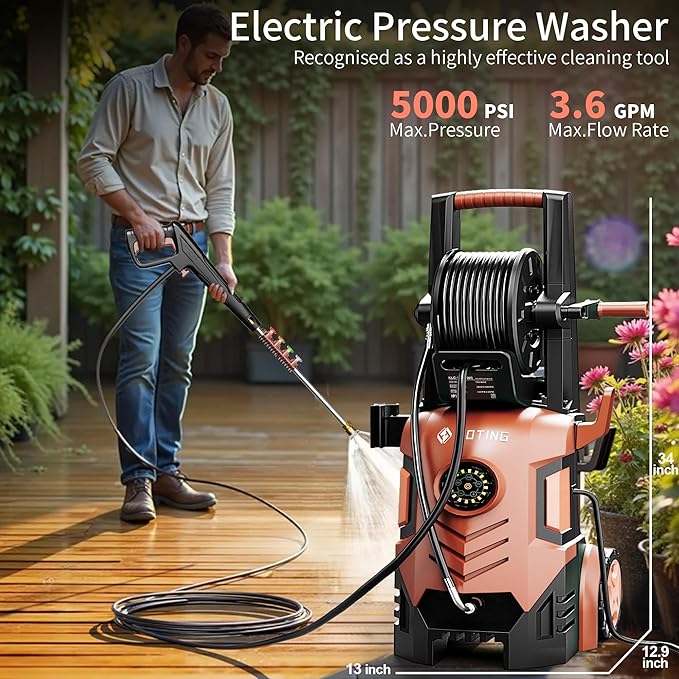 5000 MAX PSI P*ressure Washer 2026 NEW, Touch Screen 8 Level, 4 N*ozzles and F*OAM C*annon, P*ower Cleaner (Red)