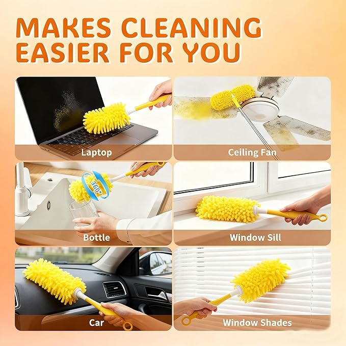 Reusable Duster Refill Compatible with Swiffer, Washable 360 Heavy Duty Duster Refills, Microfiber Dusters Refills for Swiffer Extended Duster, 4 Pack (Handle is Not Included)