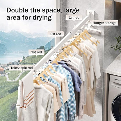 LIENAHU Drying Rack, Wall Mounted Clothes Rack, Aluminum, 220lbs Capacity, Foldable, White