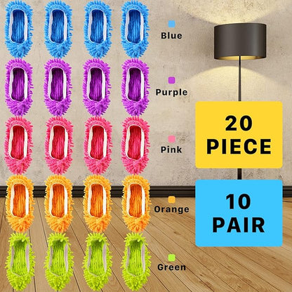 20PCS Mop Socks for Floor Cleaning, Washable Reusable Mop Shoes, Microfiber Shoes Cover Cleaning Slippers, Multi Function Soft Dusting Slippers for Women Men House Office Bathroom Kitchen