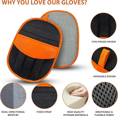 Pet Grooming Glove Set for Dogs & Cats - Professional Pet Hair Removal Glove with Free Nail Clippers and Silicone Finger Toothbrush