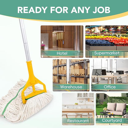 6 Pack Commercial Mop Head Replacement – Heavy Duty Mop Head for General and Floor Cleaning | Industrial Wet Mops | Washable Refill, Reusable, Looped End Mopheads | Hardwood, Concrete（White）