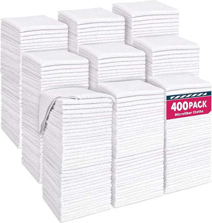 TEAWOO White Microfiber Cleaning Cloths Bulk-400 Pack, Microfiber Towels Bulk, Towels for Cars, Cleaning Rags White (12x12 inches)